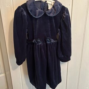 Vintage premiere collection 3t navy blue Velvet Long Sleeve collard Dress